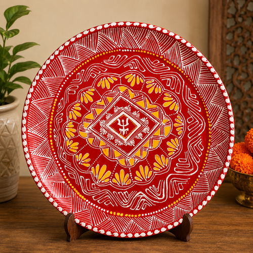 Handmade Aipan Pooja Thali | Traditional Kumaoni Folk Art